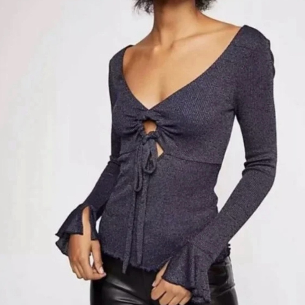 Free People Say When Navy Blue Long Sleeve Top